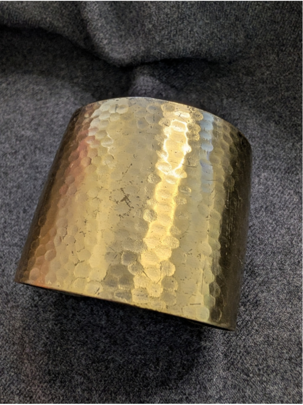 Wide Hammered Brass Tone Cuff Bracelet 2” Modernist Boho Statement
